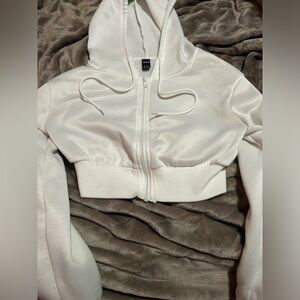 Shein White Cropped Rhinestone Hoodie 🤍